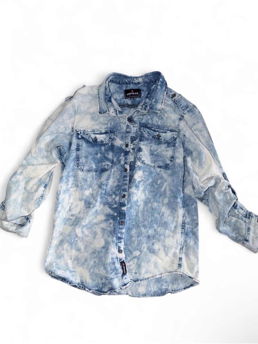 Airwalk Men's Light Blue Tie-Dye Denim Button-Down Shirt